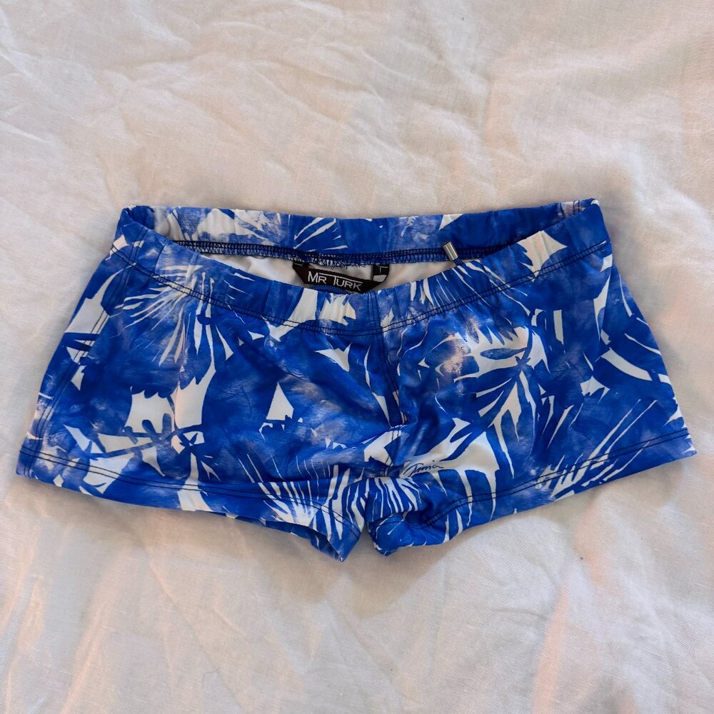 Mr Turk (Trina Turk) Blue Palm Print Swim Trunks/ Sunga
